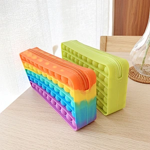 customized Autism Stress Relief Pen Storage Bag Sensory Push Bubble Pencil Box Pouch School Kids Rainbow Silicone Fidget Pencil