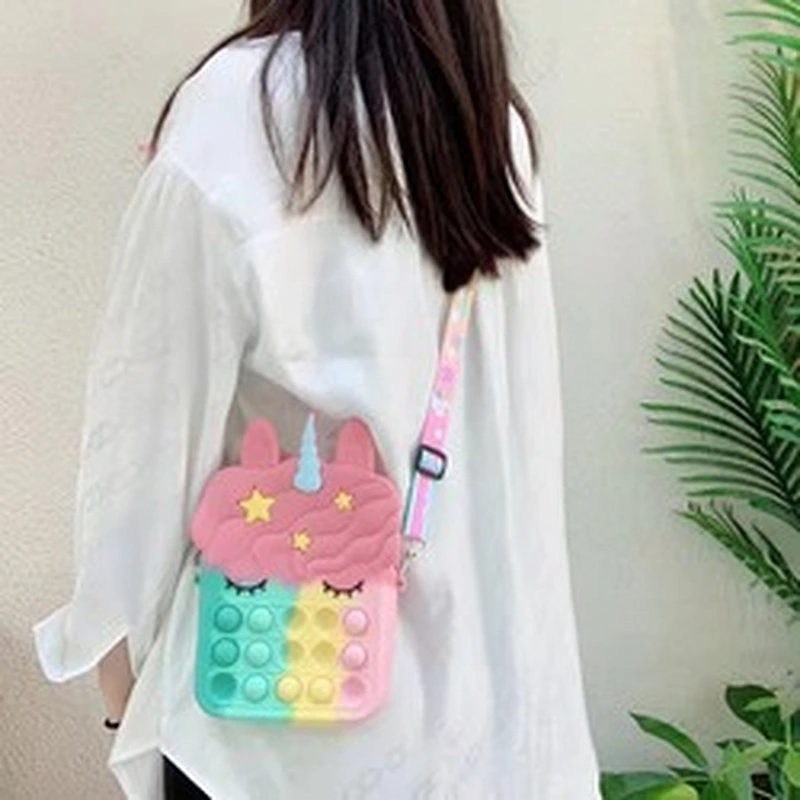 customize silicone Autism Stress Relief purse  cute kids cartoon fidget pop bubble unicorn coin purse