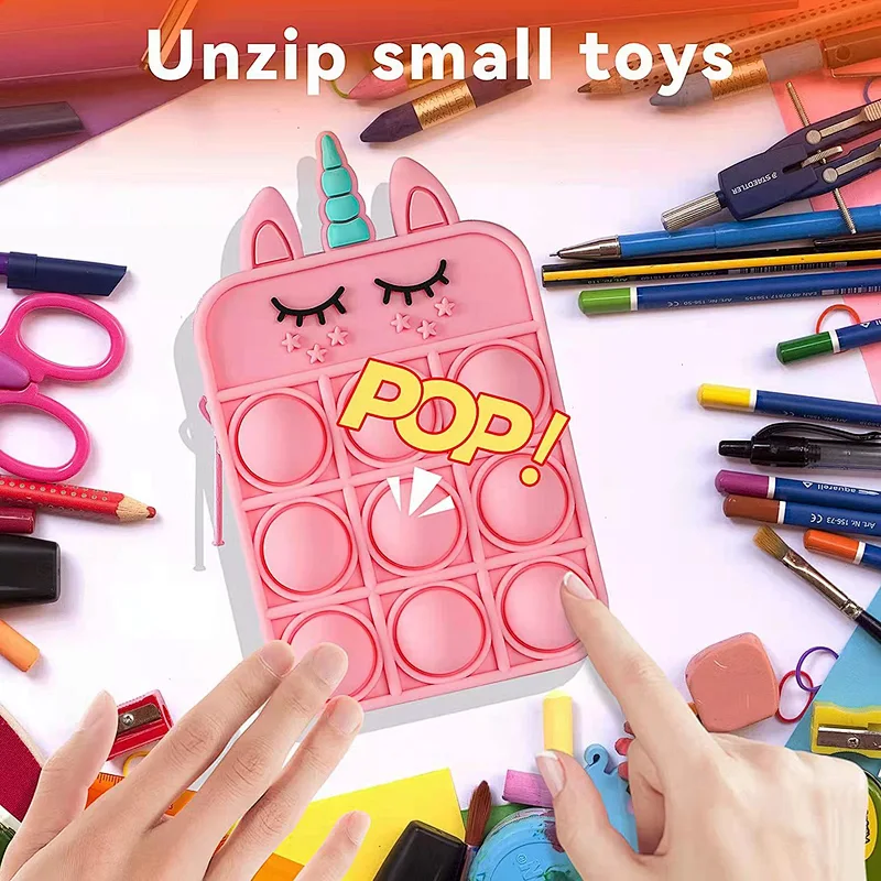 customize silicone Autism Stress Relief purse  cute kids cartoon fidget pop bubble unicorn coin purse