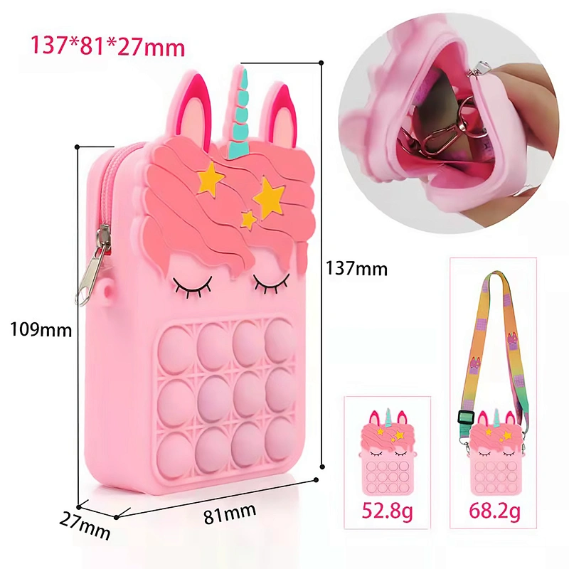 customize silicone Autism Stress Relief purse cute kids cartoon fidget pop bubble unicorn coin purse