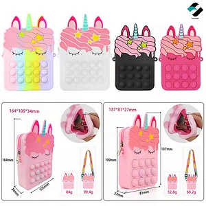 customize silicone Autism Stress Relief purse  cute kids cartoon fidget pop bubble unicorn coin purse