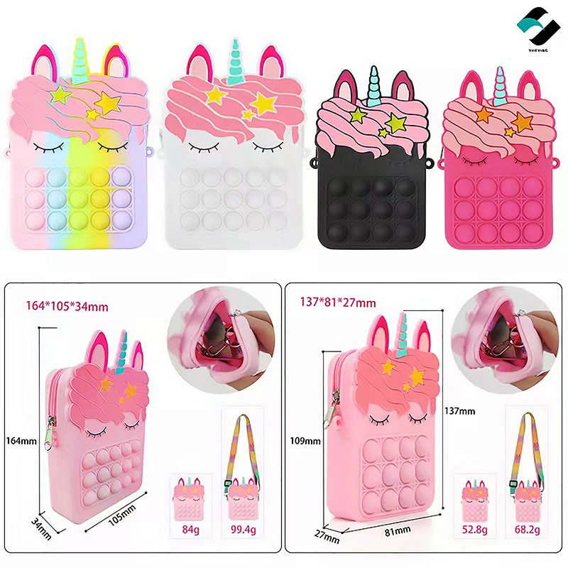 customize silicone Autism Stress Relief purse cute kids cartoon fidget pop bubble unicorn coin purse
