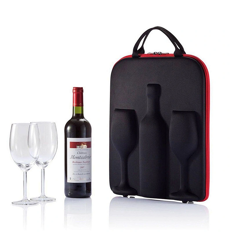 customized eva protective wine glasses carrying gift case for wine bottle