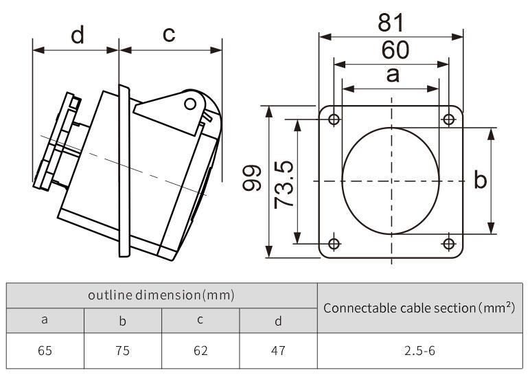 IP44 PA6 Industrial Waterproof Outdoor Power outlet socket
