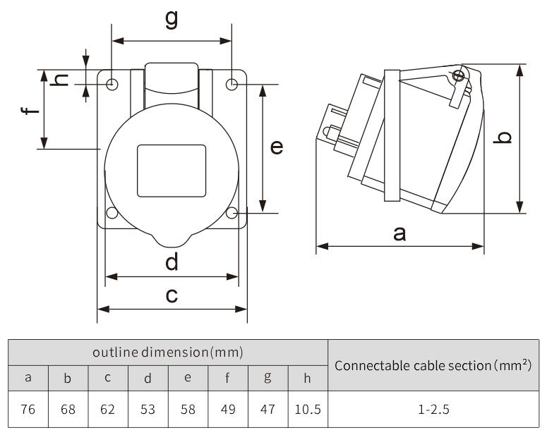 3P 16A concealed sockets oblique waterproof and dustproof