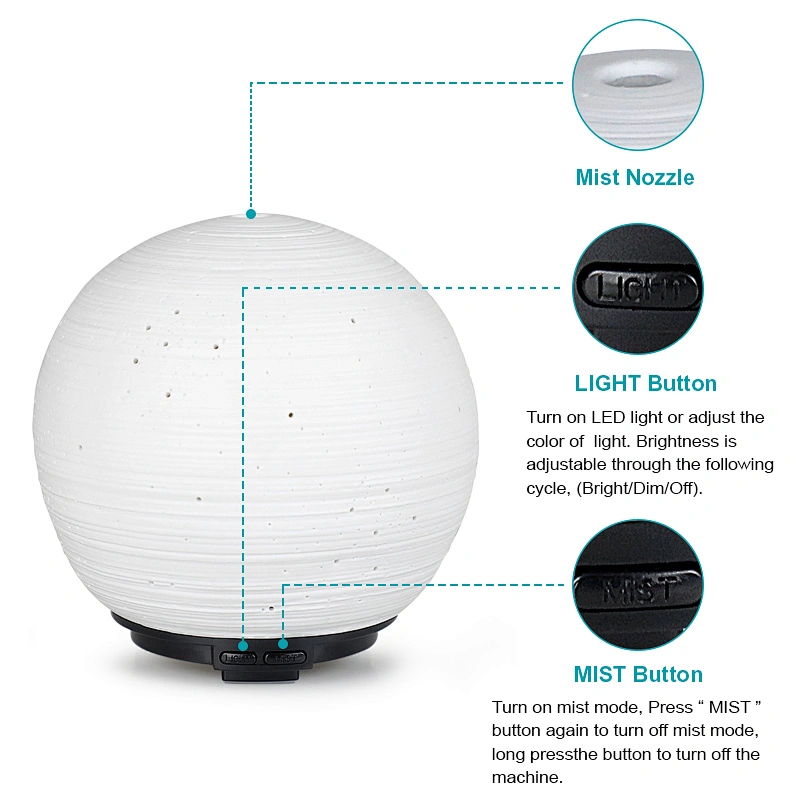 wholesale 100ml hand make ceramic essential oil ultrasonic fragrance aromatherapy 7 color light aroma diffuser