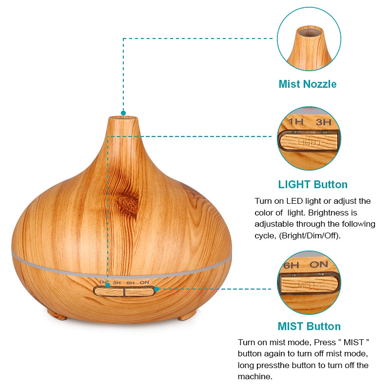 Professional Modern Electric 300 ml wood grain Aroma Diffuser With 7 color light humidifier