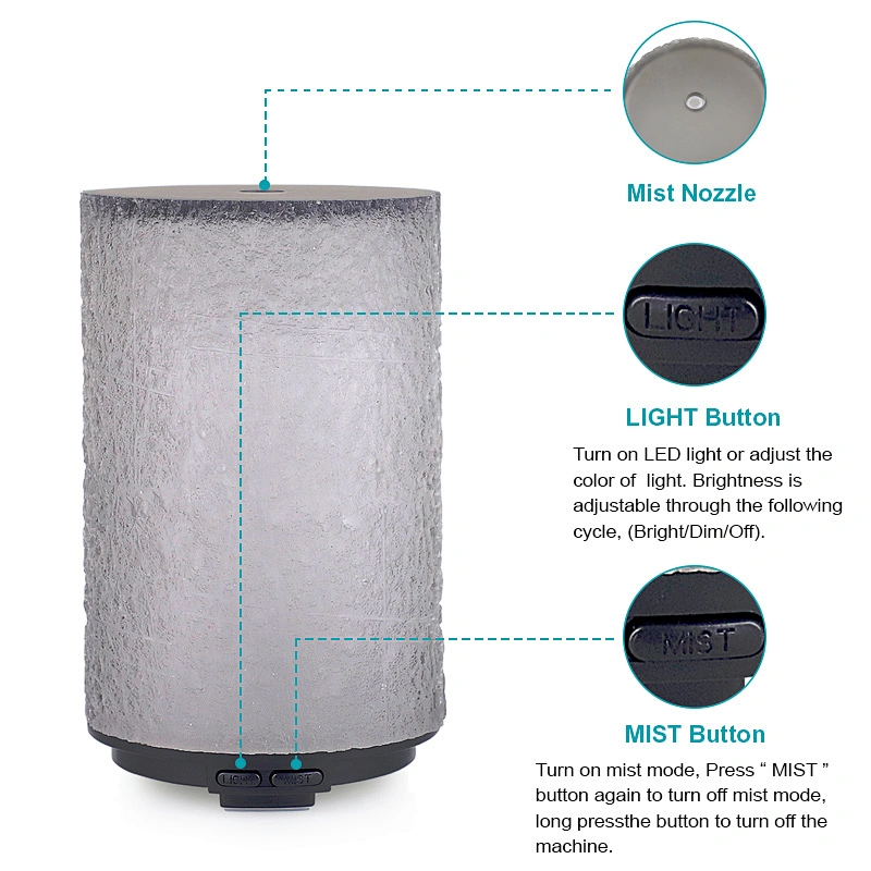 portable ultrasonic cool mist diffuser with 7 color and warm light essential oil air humidifier