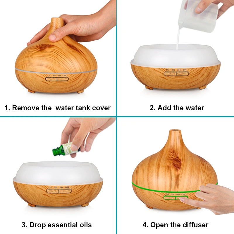 Professional Modern Electric 300 ml wood grain Aroma Diffuser With 7 color light humidifier