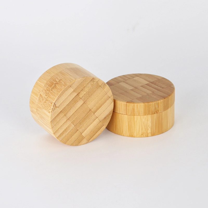 Bamboo cosmetic packaging loose powder jar container with sifter custom logo