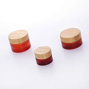 Cosmetic packaging cream container 5ml 15ml 30ml 50ml 100ml frost clear amber glass jar with real bamboo lid