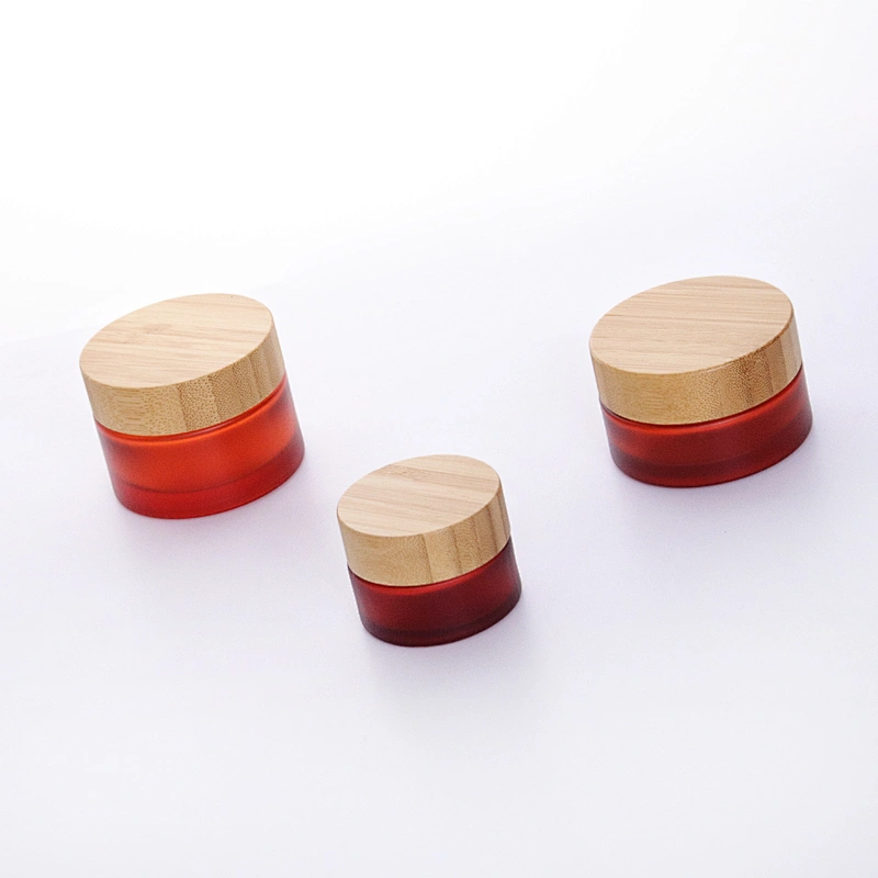 Cosmetic packaging cream container 5ml 15ml 30ml 50ml 100ml frost clear amber glass jar with real bamboo lid