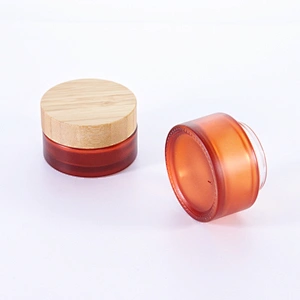 Cosmetic packaging cream container 5ml 15ml 30ml 50ml 100ml frost clear amber glass jar with real bamboo lid