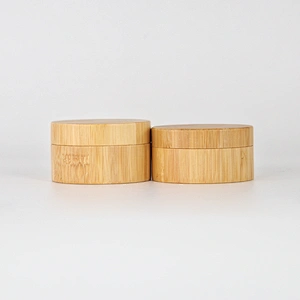 Bamboo cosmetic packaging loose powder jar container with sifter custom logo