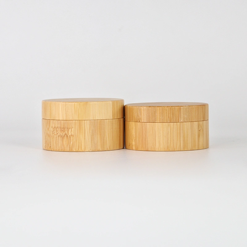 Bamboo cosmetic packaging loose powder jar container with sifter custom logo