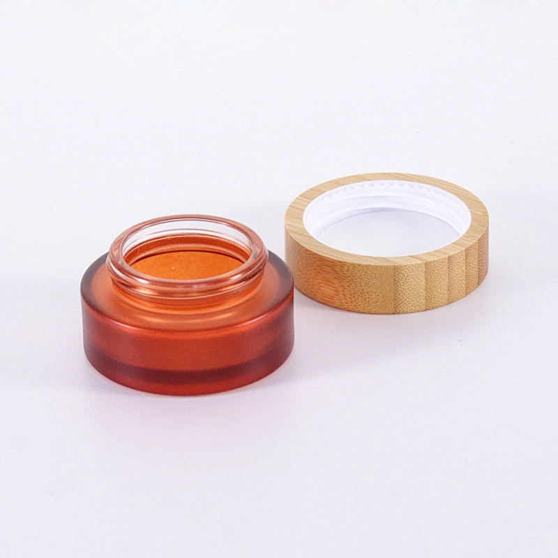 Cosmetic packaging cream container 5ml 15ml 30ml 50ml 100ml frost clear amber glass jar with real bamboo lid
