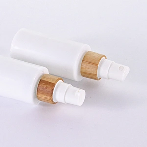 Opal White Lotion Pump Glass Bottle with Bamboo Lid