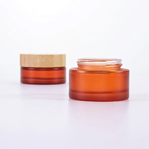 Cosmetic packaging cream container 5ml 15ml 30ml 50ml 100ml frost clear amber glass jar with real bamboo lid