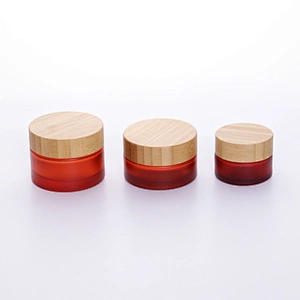 Cosmetic packaging cream container 5ml 15ml 30ml 50ml 100ml frost clear amber glass jar with real bamboo lid