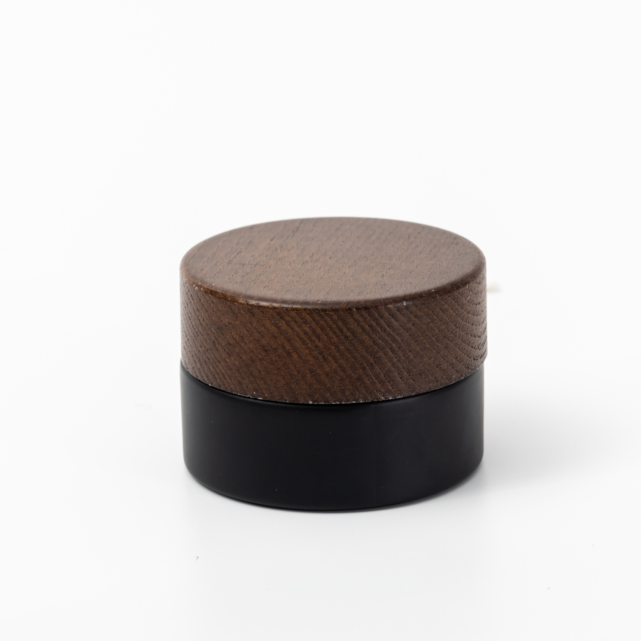 Wooden Lid Wide Mouth Matte Black Glass Cream Jar