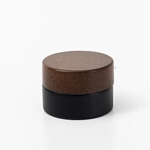Wooden Lid Wide Mouth Matte Black Glass Cream Jar