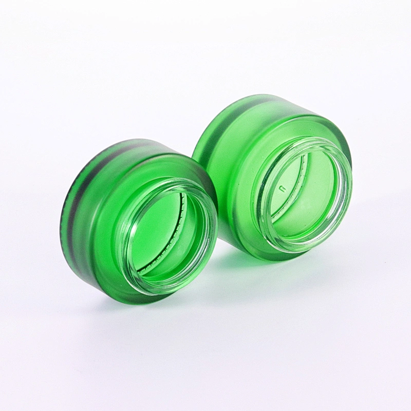 Cosmetic container green frosted glass jar with bamboo wooden lids for face cream jar
