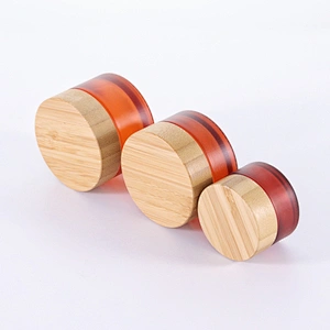 Cosmetic packaging cream container 5ml 15ml 30ml 50ml 100ml frost clear amber glass jar with real bamboo lid
