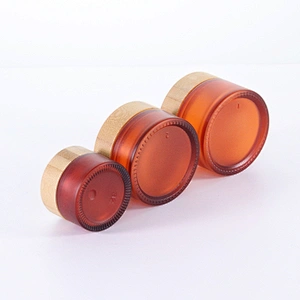 Cosmetic packaging cream container 5ml 15ml 30ml 50ml 100ml frost clear amber glass jar with real bamboo lid