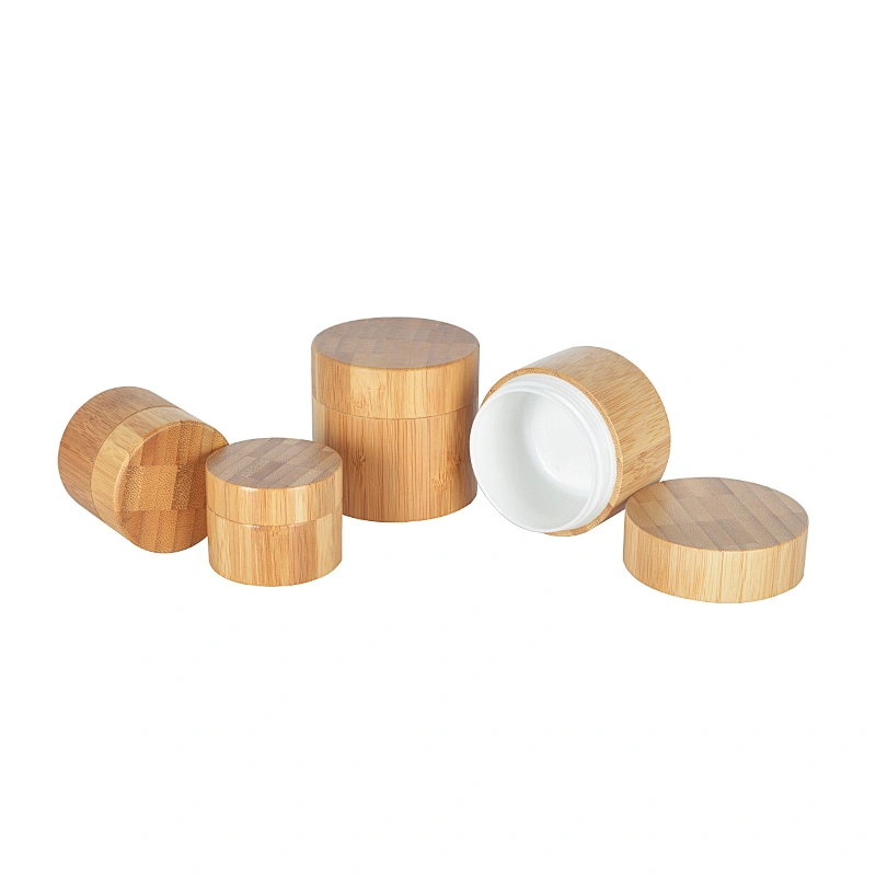 Wholesale recyclable bamboo full covered plastic jar with wooden lid