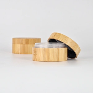 Bamboo cosmetic packaging loose powder jar container with sifter custom logo