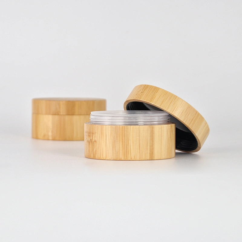 Bamboo cosmetic packaging loose powder jar container with sifter custom logo