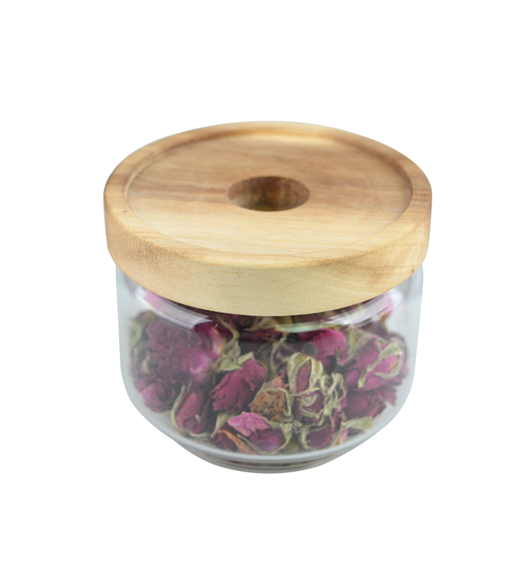 Round clear glass food jar containers with bamboo lid
