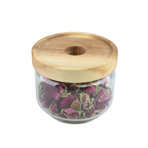 Round clear glass food jar containers with bamboo lid