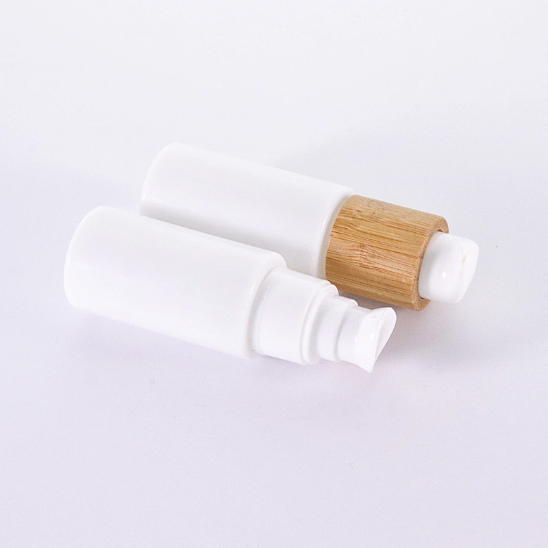 Opal White Lotion Pump Glass Bottle with Bamboo Lid