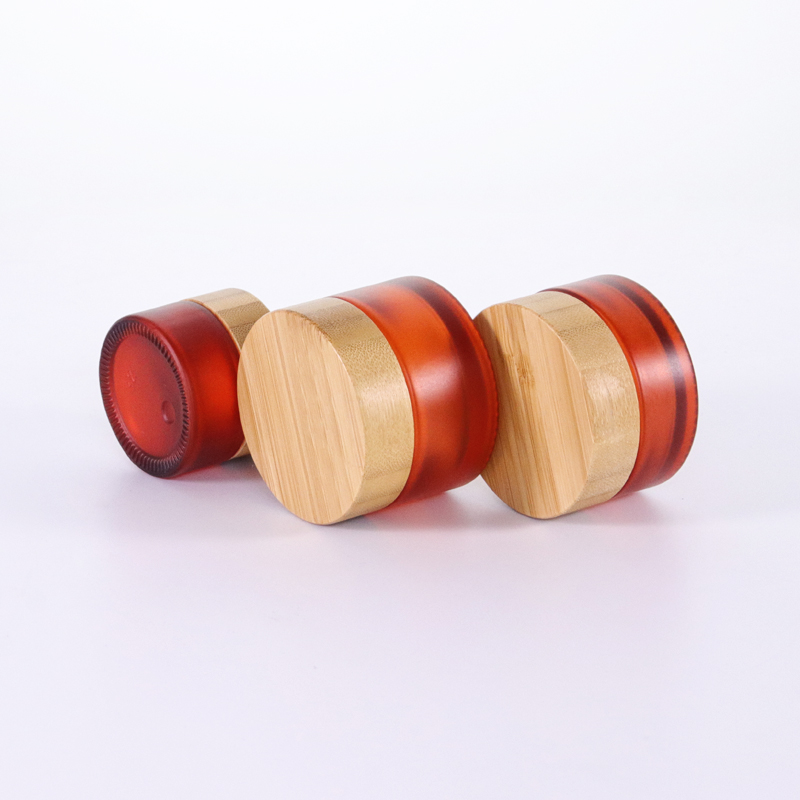 Cosmetic packaging cream container 5ml 15ml 30ml 50ml 100ml frost clear amber glass jar with real bamboo lid