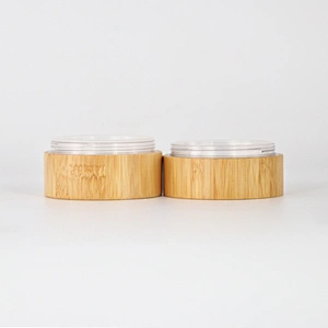 Bamboo cosmetic packaging loose powder jar container with sifter custom logo