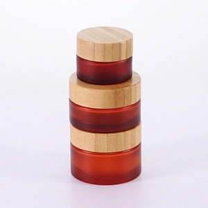 Cosmetic packaging cream container 5ml 15ml 30ml 50ml 100ml frost clear amber glass jar with real bamboo lid