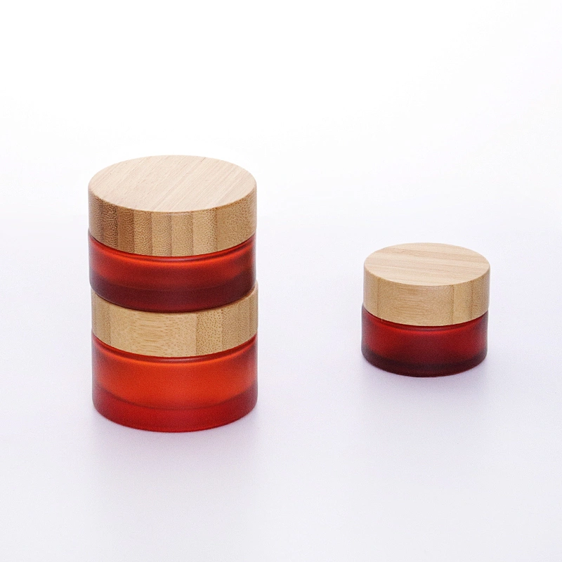 Cosmetic packaging cream container 5ml 15ml 30ml 50ml 100ml frost clear amber glass jar with real bamboo lid