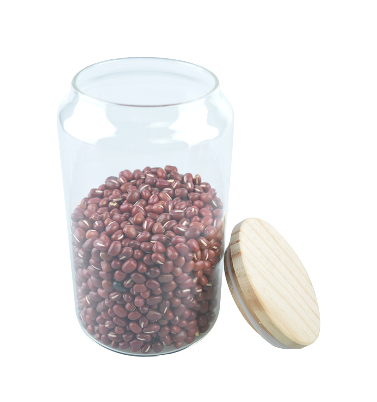 Round clear glass airtight storage jar with bamboo lid