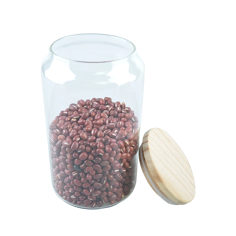 Round clear glass airtight storage jar with bamboo lid