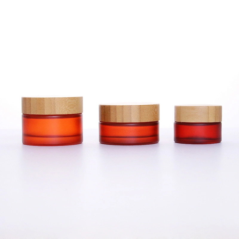 Cosmetic packaging cream container 5ml 15ml 30ml 50ml 100ml frost clear amber glass jar with real bamboo lid
