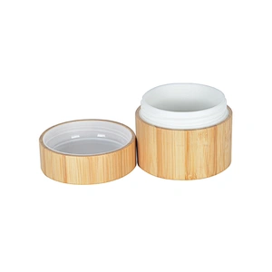 Wholesale recyclable bamboo full covered plastic jar with wooden lid