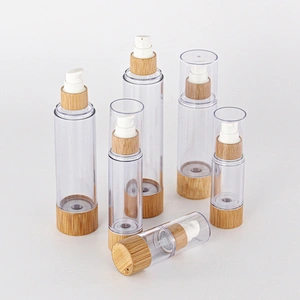 Hot Sale Plastic Dispenser Lotion Pump Airless Bottle with Bamboo Pump