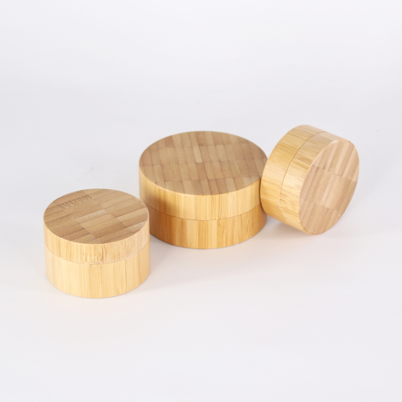 Natural 5g 10g 15g custom full bamboo wooden cream plastic/glass jar with screw lid for cosmetic bamboo cover