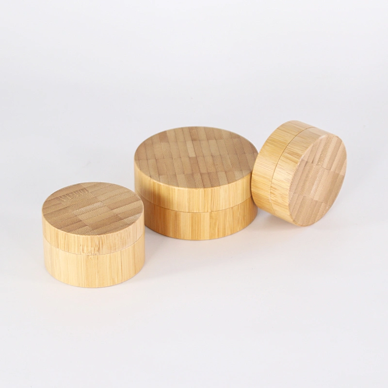 Natural 5g 10g 15g custom full bamboo wooden cream plastic/glass jar with screw lid for cosmetic bamboo cover