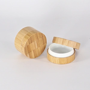 Natural 5g 10g 15g custom full bamboo wooden cream plastic/glass jar with screw lid for cosmetic bamboo cover