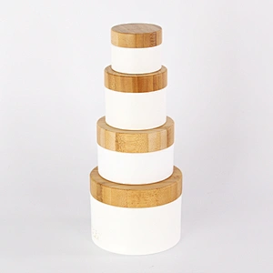 Recyclable material real bamboo lid for PP plastic jar,empty cosmetic cream plastic jar