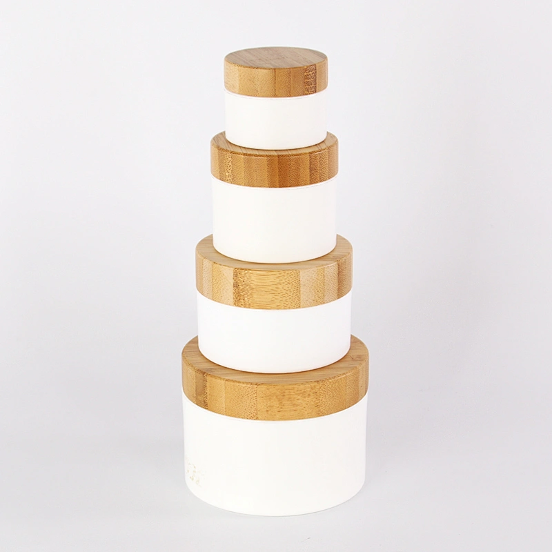 Recyclable material real bamboo lid for PP plastic jar,empty cosmetic cream plastic jar