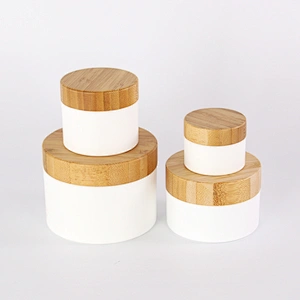 Recyclable material real bamboo lid for PP plastic jar,empty cosmetic cream plastic jar