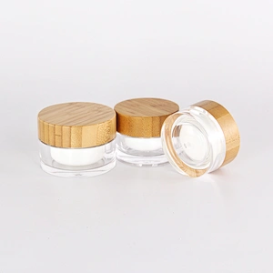 Hot Selling Environmental friendly Clear Glass Cream Jar 20g 30g 50g with Bamboo Wooden Lid Empty Cosmetic Containers